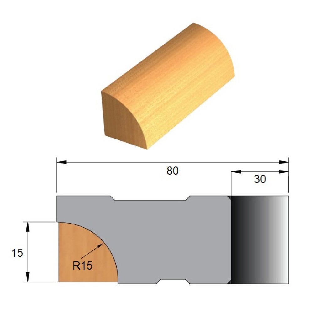 Fresa para Cordão de Janela de Aço Ø80 x 15 x 30 (Direita) - 5 Dentes - Cód. 2290.09